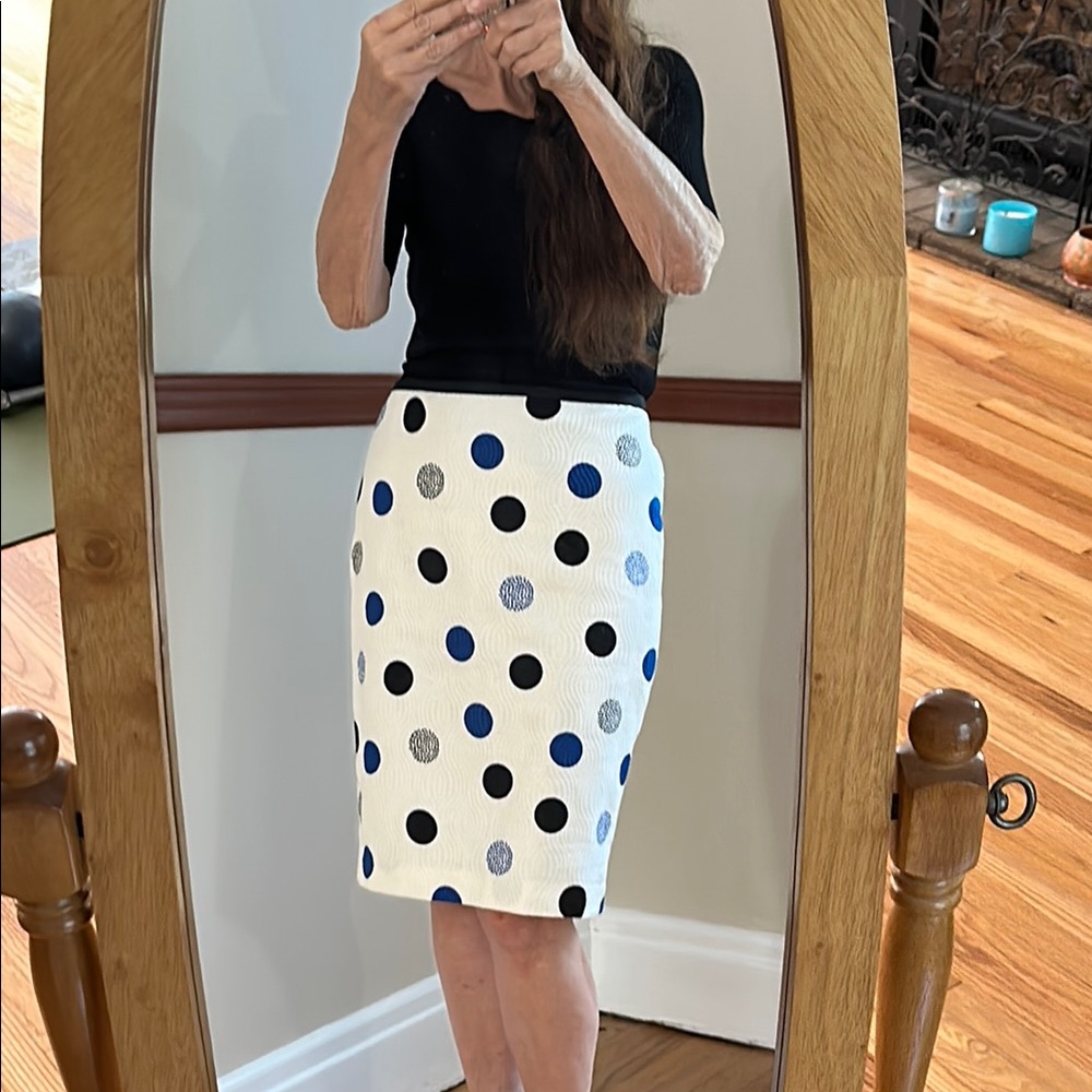 Talbots Black, Blue, and White Polka Dot Pencil Skirt 8